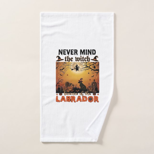 Never Mind Witch Beware Labrador Halloween Dog Pum Hand Towel (Hand Towel)