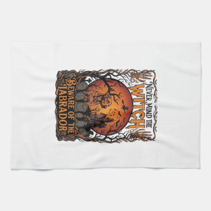 Never Mind Witch Beware Labrador Halloween Haunted Tea Towel