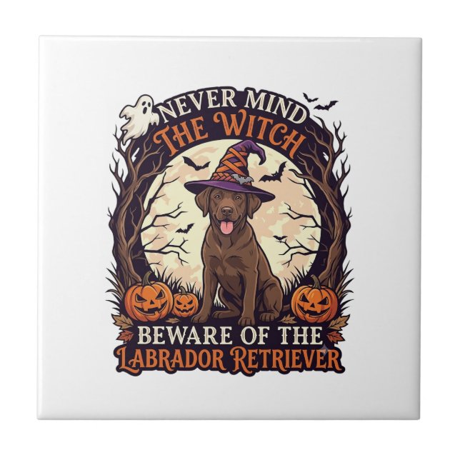 Never Mind Witch Beware Labrador Retriever Hallowe Tile (Front)