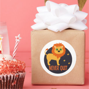Never quit Kawaii funny cute lion in orange colour Classic Round Sticker