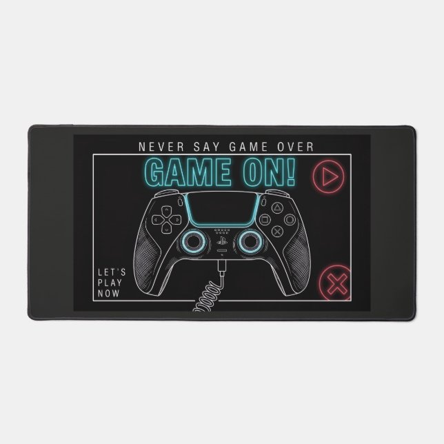 Never Say Game Over" Neon Controller Desk Mat (Front)