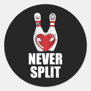 Never Split Bowling Pins Valentine's Day Couples M Classic Round Sticker
