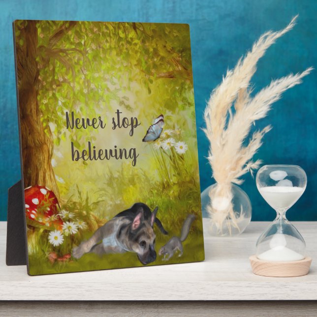 Never Stop Believing German Shepherd Puppy Plaque (Side)