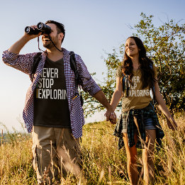 Never Stop Exploring Adventure Typography T-Shirt