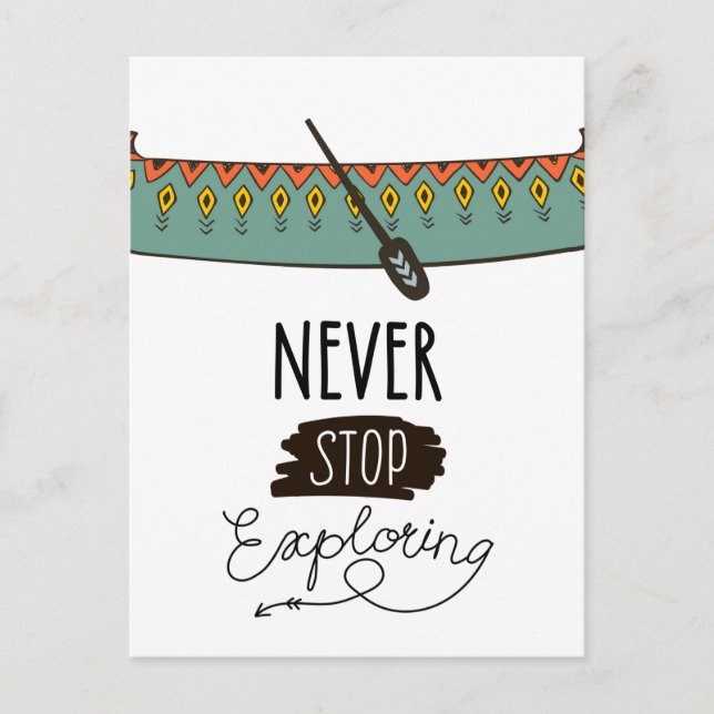 Never Stop Exploring Canoe Postcard (Front)