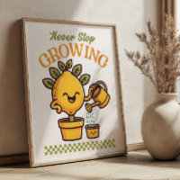 Never Stop Growing Lemon Tree Mascot Retro Poster