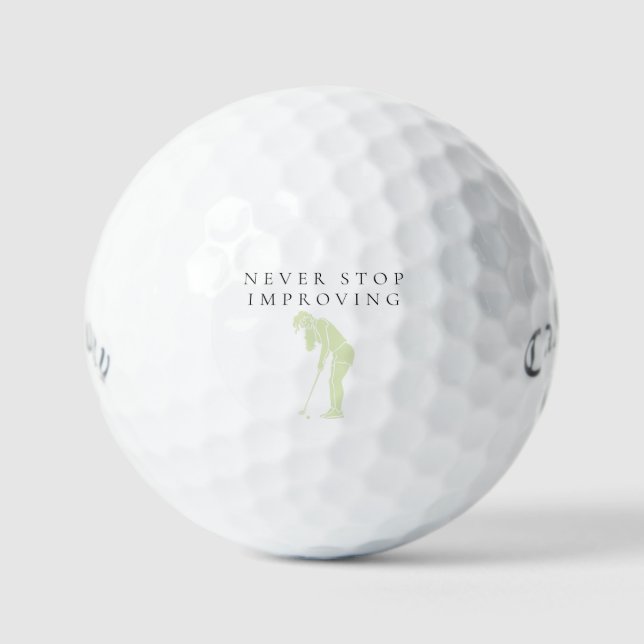 'Never Stop Improving' Growth Mindset Encouraging  Golf Balls (Front)