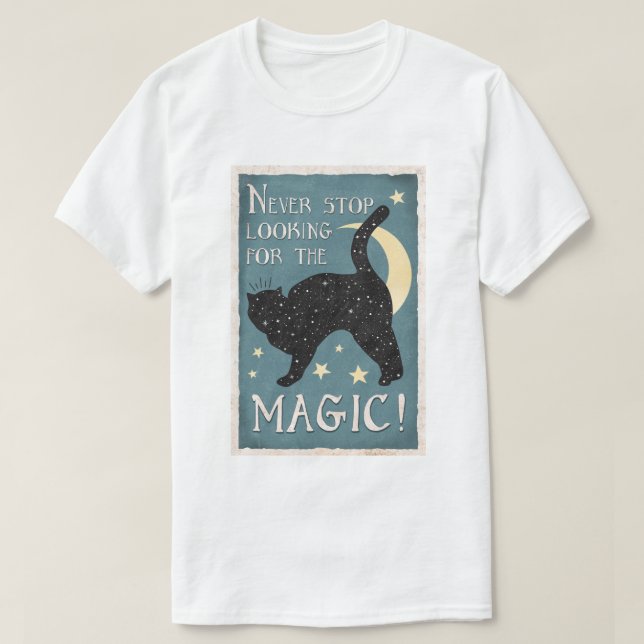 Never Stop Looking Magic Vintage Cat T-Shirt (Design Front)