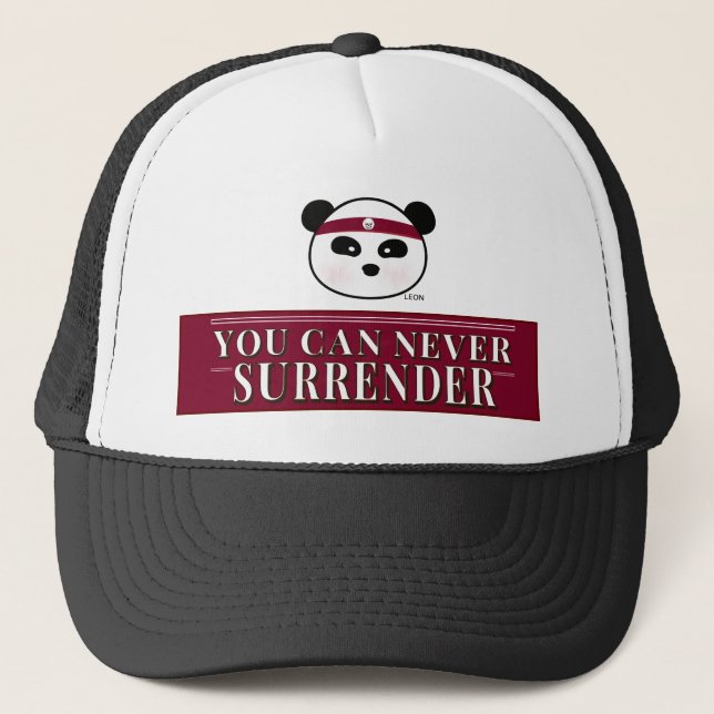 Never Surrender Leon The Panda Bear Trucker Hat (Front)