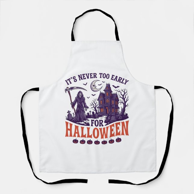 Never Too Early Halloween Grim Reaper Haunted Hous Apron (Front)