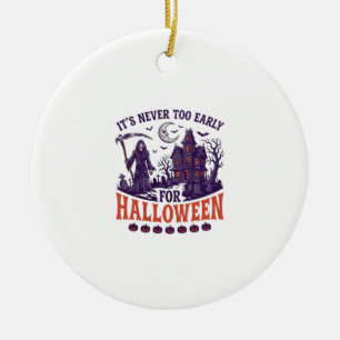 Never Too Early Halloween Grim Reaper Haunted Hous Ceramic Tree Decoration