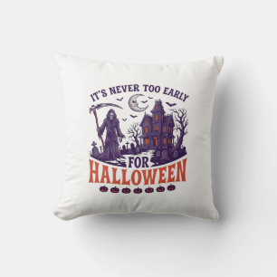 Never Too Early Halloween Grim Reaper Haunted Hous Cushion