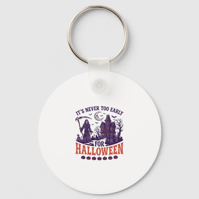 Never Too Early Halloween Grim Reaper Haunted Hous Key Ring (Front)