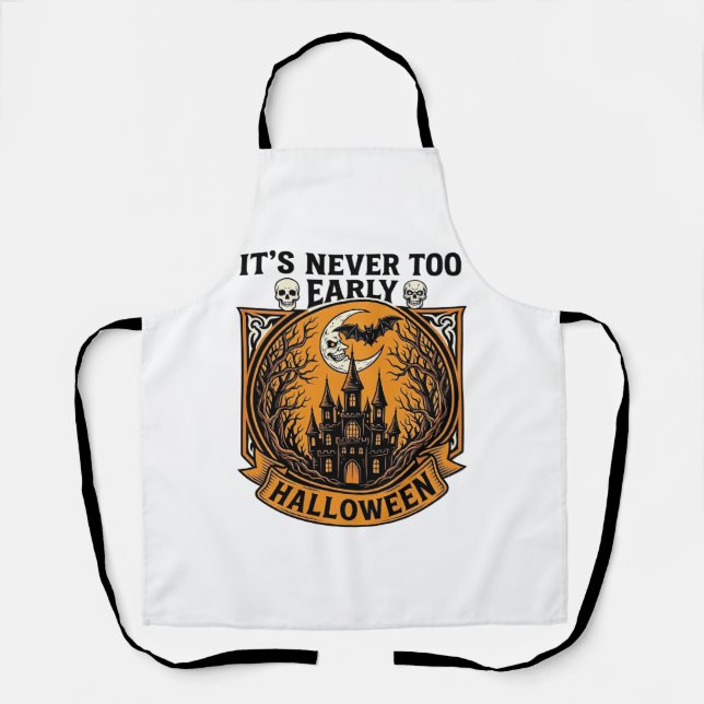 Never Too Early Halloween Haunted House Moon Bat_1 Apron (Front)
