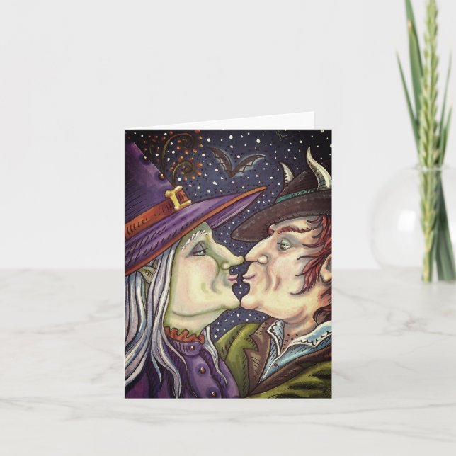 NEVER TOO OLD FOR ROMANCE, WITCH & WARLOCK Blank Holiday Card (Front)