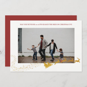 Never Too Old White Faux Gold Glitter Photo Holiday Card