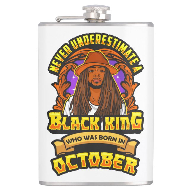 Never Underestimate A Black Man Born In October Fl Hip Flask (Front)