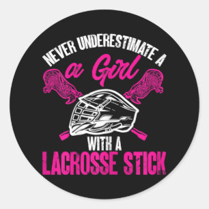 Never Underestimate A Girl With Lacrosse Stick Pla Classic Round Sticker