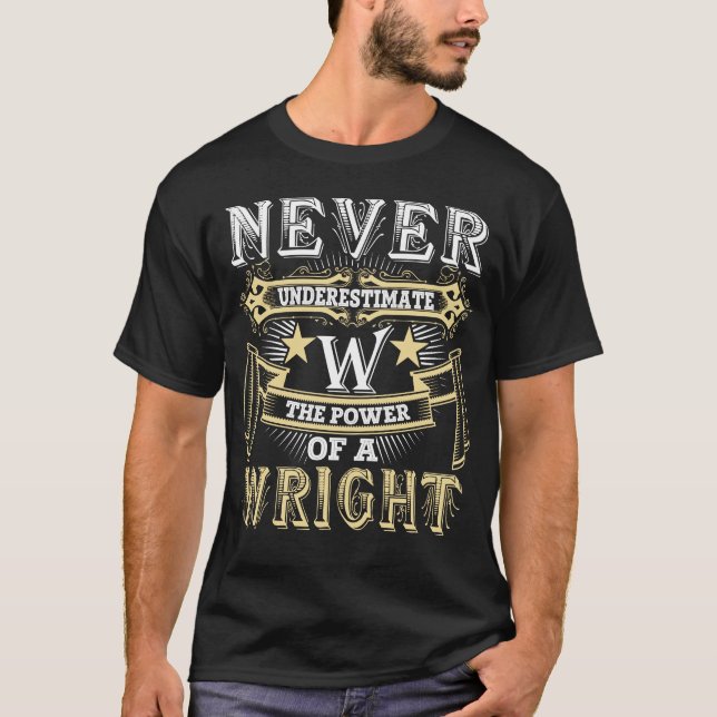 Never Underestimate A The Power Of WRIGHT Name T-Shirt (Front)