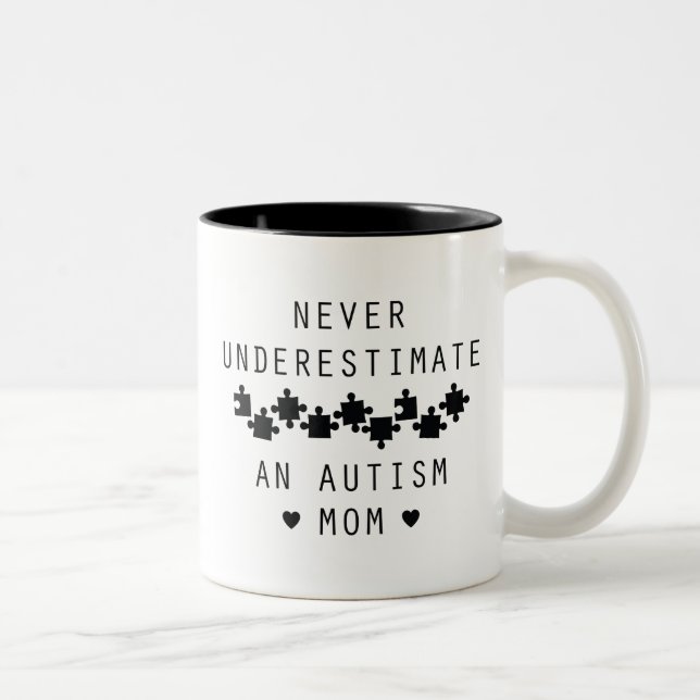 Never Underestimate An Autism Mum Two-Tone Coffee Mug (Right)