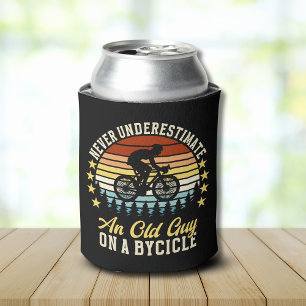 Never Underestimate an old guy on a Bicycle Funny Can Cooler