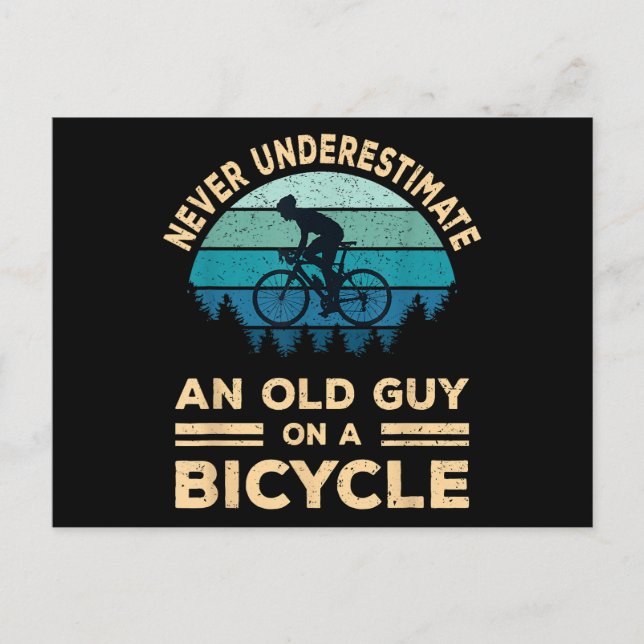 Never Underestimate An Old Guy On A Bicycle Funny  Holiday Postcard (Front)