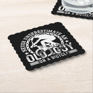 Never Underestimate An Old Guy On A Bicycle Funny  Paper Coaster