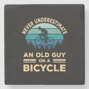 Never Underestimate An Old Guy On A Bicycle Funny Stone Coaster