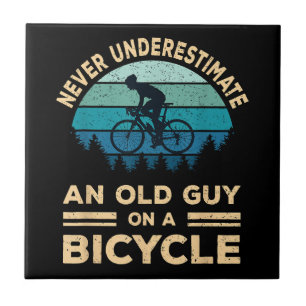 Never Underestimate An Old Guy On A Bicycle Funny Tile