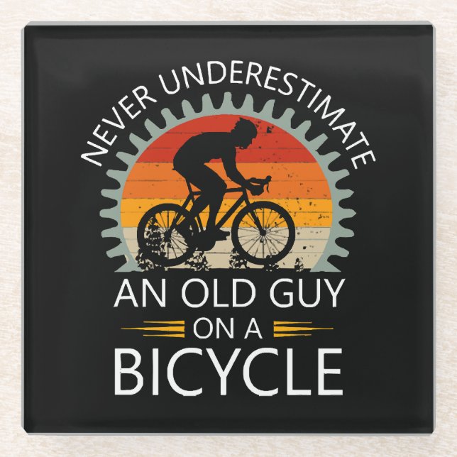  Never Underestimate An Old Guy On A Bicycle  Glass Coaster (Front)