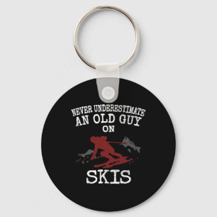Never Underestimate An Old Guy On Skis Funny Skiin Key Ring