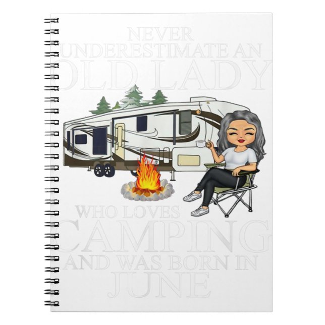 Never Underestimate An Old Lady Who Loves Camping Notebook (Front)