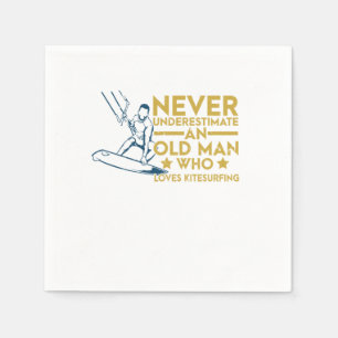 Never Underestimate An Old Man Kitesurfing Kite Napkin