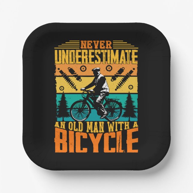 Never Underestimate An Old Man On A Bike Paper Plate (Front)