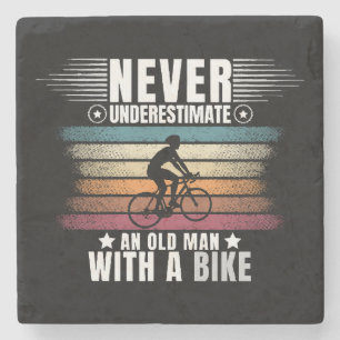 Never Underestimate An Old Man On A Bike Stone Coaster