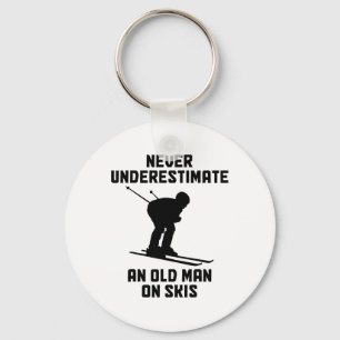 Never Underestimate An Old Man On Skis Funny Skiin Key Ring