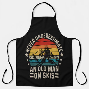 Never Underestimate An Old Man On Skis Retro Apron
