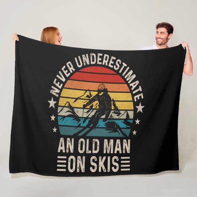 Never Underestimate An Old Man On Skis Retro Fleece Blanket (In Situ)