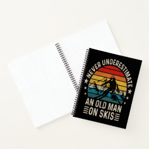 Never Underestimate An Old Man On Skis Retro Notebook