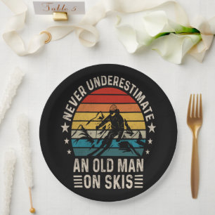 Never Underestimate An Old Man On Skis Retro Paper Plate