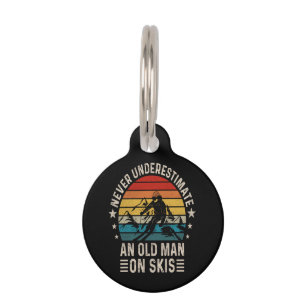 Never Underestimate An Old Man On Skis Retro Pet Tag