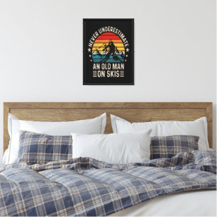 Never Underestimate An Old Man On Skis Retro Sunse Canvas Print