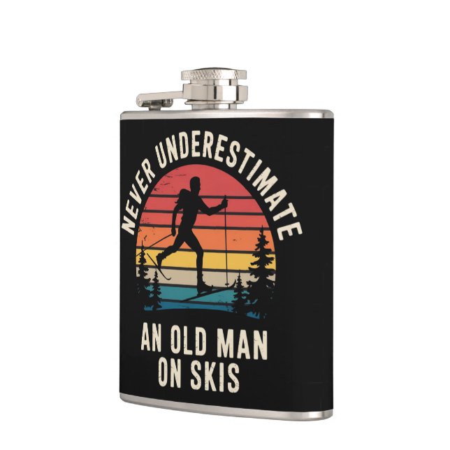 Never Underestimate an Old Man on Skis Skiing Hip Flask (Left)