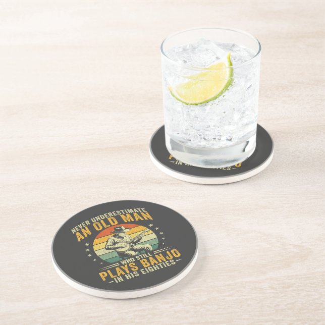 Never Underestimate An Old Man Plays Banjo Coaster (Side)