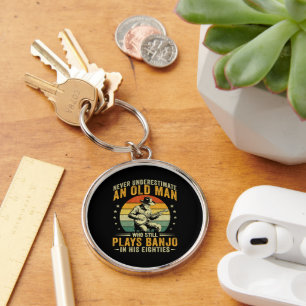 Never Underestimate An Old Man Plays Banjo Key Ring
