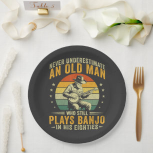 Never Underestimate An Old Man Plays Banjo Paper Plate