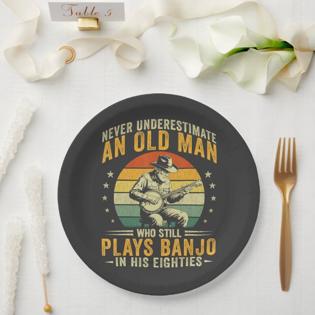 Never Underestimate An Old Man Plays Banjo Paper Plate (Wedding)