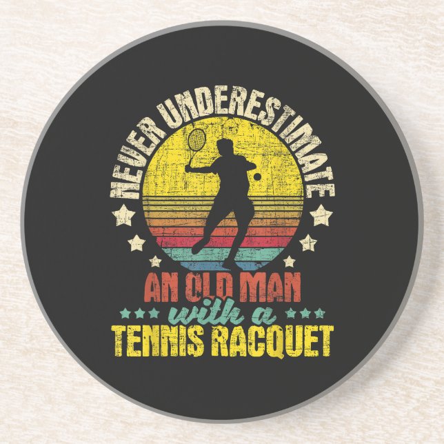 Never Underestimate An Old Man - Tennis Racket Spo Coaster (Front)