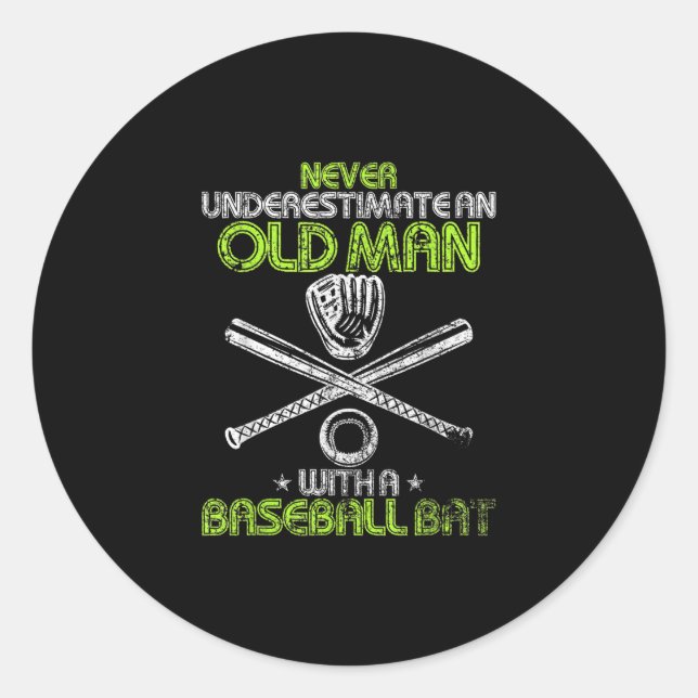 Never Underestimate An Old Man With A Baseball Classic Round Sticker (Front)