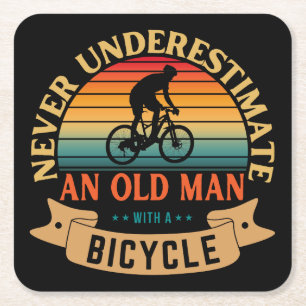 Never underestimate an old man with a bicycle square paper coaster